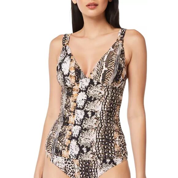 Bleu Rod Beattie Natural Animal Print Halter Bikini Top Size 6 New Brown Ruched - Picture 1 of 7